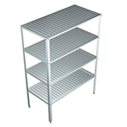 ANAQUEL MARIMBA PARA OLLAS EN ACERO INOXIDABLE TIPO 304 CON 4 ENTREPAÑOS ACANALADOS Y 4 POSTES TIPO