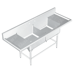 Fregadero Doble p/Lavado de Ollas SIN Entrepaño - 1.50 X 0.70 X 0.90   Acero Inoxidable Tipo 304