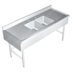 Fregadero Doble para Cristalería - 1.50 X 0.65 X 0.75   Acero Inoxidable Tipo 304